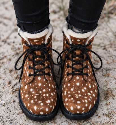 Women's Fur and Leather Boots - Shoes