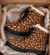Women's Fur and Leather Boots - Shoes
