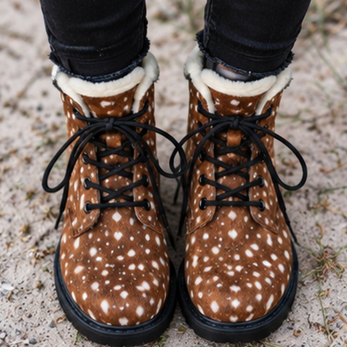 Women's Fur and Leather Boots - Shoes