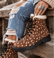 Women's Fur and Leather Boots - Shoes