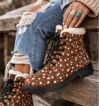 Women's Fur and Leather Boots - Shoes