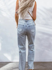 Acid Wash Wide Leg Raw Hem Distressed Jeans | ladies bell bottoms |