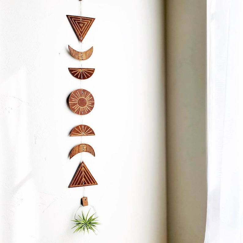 Air Plant Holder Geomatrix Leather Wall Decor - leather wall hanging