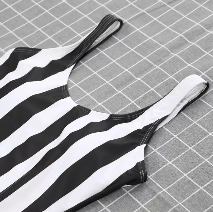 Black and White Striped One Piece Swimwear