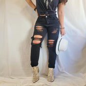 Black Vintage Distressed Ankle Denim | distressed denim | Black Vintage Distressed Ankle Denim - Western Boho Chic Boutique
