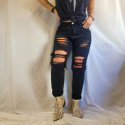 Black Vintage Distressed Ankle Denim | distressed denim | Black Vintage Distressed Ankle Denim - Western Boho Chic Boutique