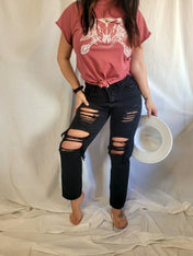 Black Vintage Distressed Ankle Denim | distressed denim | Black Vintage Distressed Ankle Denim - Western Boho Chic Boutique