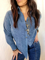 Blue Corduroy Shacket | button down |