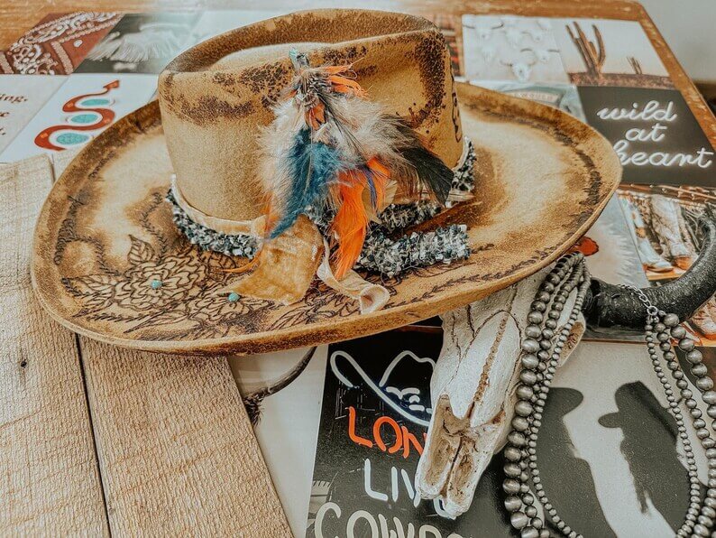 Feathered Indians Distressed Western Hat - fedora