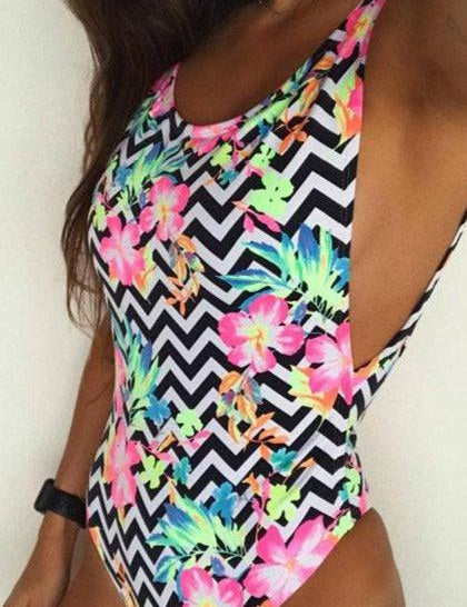 Flowers and Stripes One Piece -