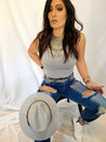 High Raise Distressed Jeans - distressed denim
