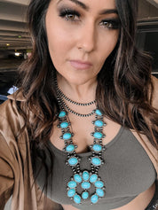 Large Lariat Blossom Turquoise Squash Necklace - necklace
