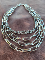 Century Multi - Layered Paperclip Silver Necklace | necklace | Century Multi - Layered Paperclip Silver Necklace - Western Boho Chic Boutique
