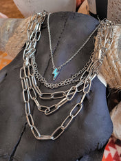 Century Multi - Layered Paperclip Silver Necklace | necklace | Century Multi - Layered Paperclip Silver Necklace - Western Boho Chic Boutique