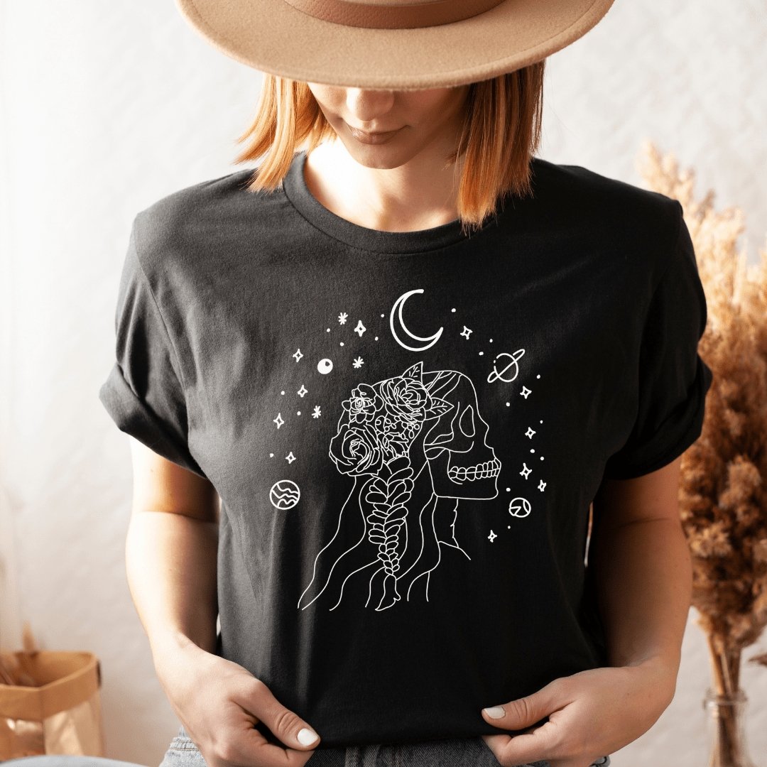 Sugar Skull Skeleton Rose Tee - T-Shirts