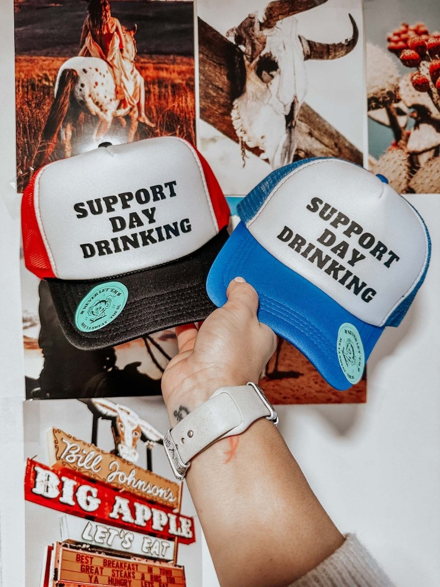 SUPPORT DAY DRINKING 2 Cappellino da camionista / Cappellino da camionista con parte posteriore in rete in stile vintage anni '90 / Regalo alla SUPPORT DAY DRINKING 2 Cappellino da camionista / Cappellino da camionista con parte posteriore in rete in stile vintage anni '90 / Regalo alla