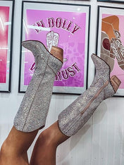 Tall Silver Rhinestone Cowgirl Boots | ladies shoes |
