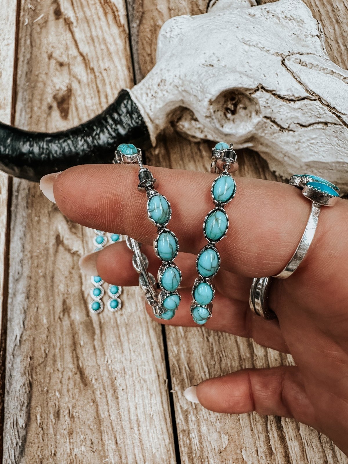 Western Turquoise Hoop Earrings - jewerly
