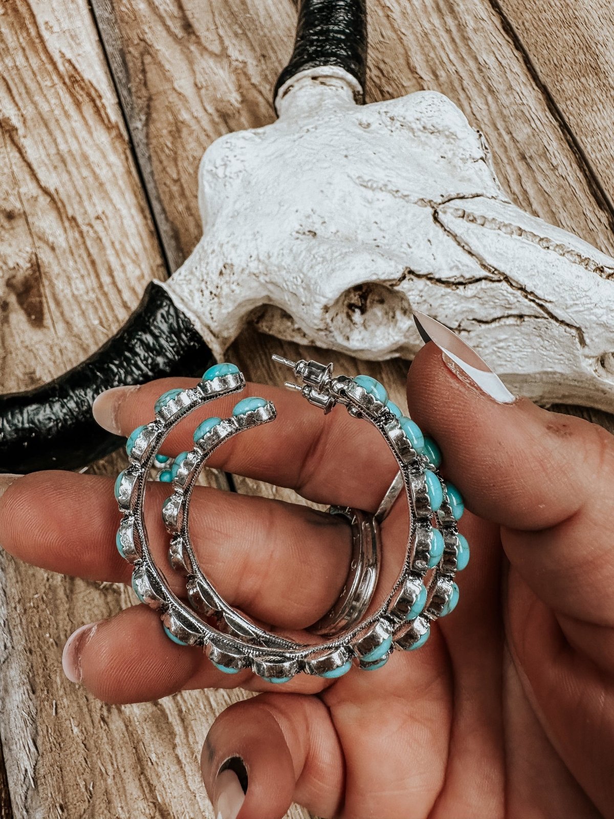 Western Turquoise Hoop Earrings - jewerly